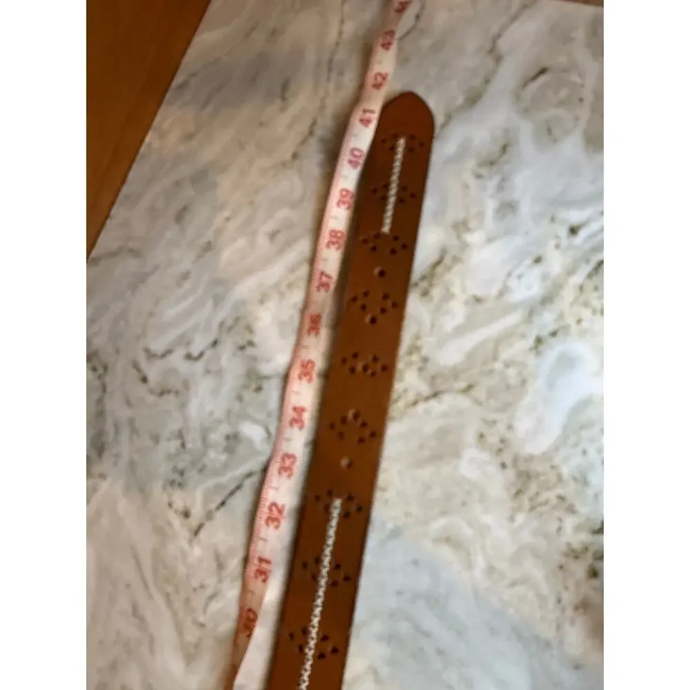 Lucky Brand Southwestern Detail Whipstitch Leather Belt Brown S